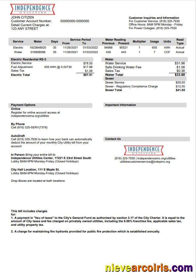 USA Missouri Independence Utilities utility bill version 2